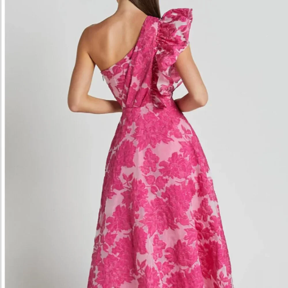 Showpo Hot Pink Floral One-Shoulder Midi Dress - Picture 5 of 12